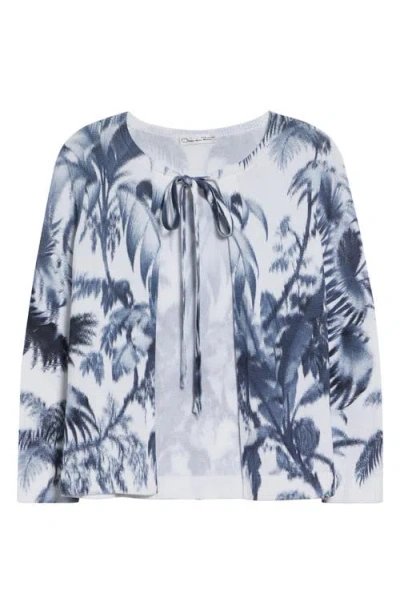 Oscar De La Renta Print Palm Leaf Cotton Blend Cardigan In Multi