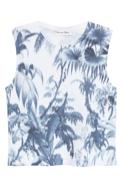Oscar De La Renta Print Palm Leaf Sleeveless Cotton Blend Sweater In Multi