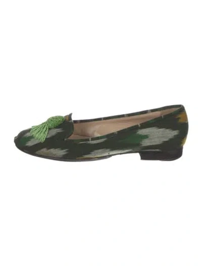 Pre-owned Oscar De La Renta Printed Beaded Accents Loafers In Green