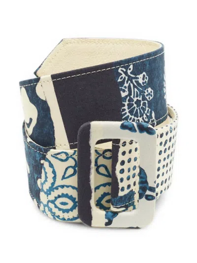Pre-owned Oscar De La Renta Printed Buckle Belt In Blue