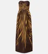 Oscar De La Renta Palm Faille Sleeveless Bustier Gown In Brown