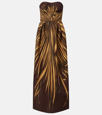 Oscar De La Renta Palm Faille Sleeveless Bustier Gown In Brown