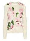 Oscar De La Renta Cherry Blossom Silk Insert Crewneck Cardigan