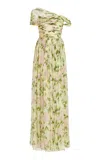 Oscar De La Renta Printed Chiffon Gown In Pink/light Yellow