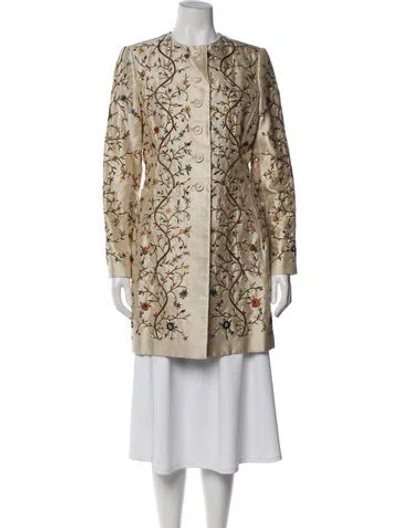 Pre-owned Oscar De La Renta Printed Coat In Neutral