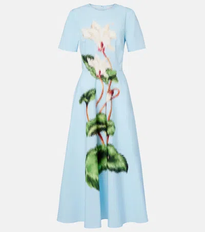 Oscar De La Renta Short Sleeve Chine Cyclamen Poplin Day Dress In Blue