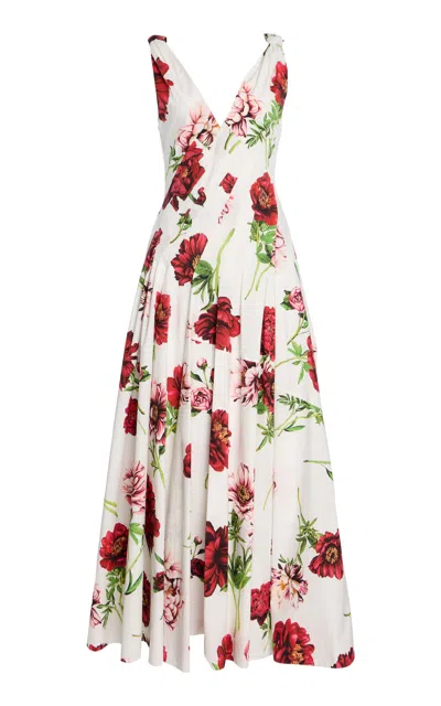 Oscar De La Renta Printed Cotton Poplin Maxi Dress In Multi