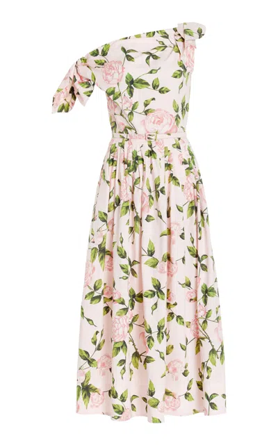Oscar De La Renta Printed Cotton Poplin Midi Dress In Pink/blush