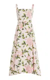 Oscar De La Renta Printed Cotton Poplin Midi Dress In Light Pink