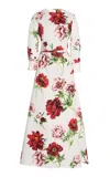 Oscar De La Renta Printed Cotton Poplin Midi Dress In Multi