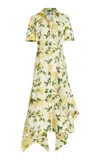 Oscar De La Renta Printed Cotton Poplin Midi Shirt Dress In Yellow/sof