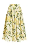Oscar De La Renta Printed Cotton Poplin Midi Skirt In Yellow