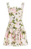 Oscar De La Renta Printed Cotton Poplin Mini Dress In Pink/blush
