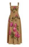 Oscar De La Renta Printed Cotton Twill Midi Dress In Pinkkhaki