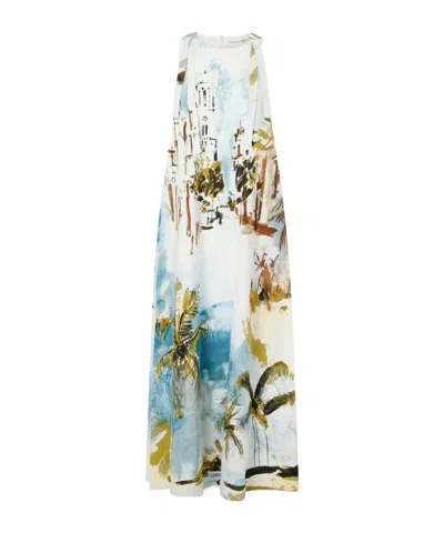 Oscar De La Renta Printed Cotton-blend Poplin Maxi Dress In Multi