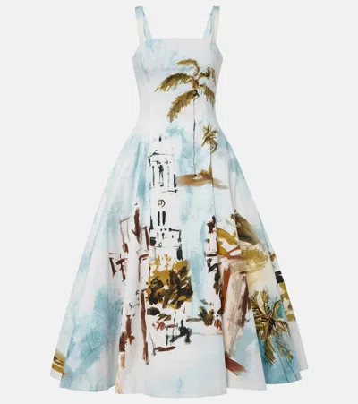 Oscar De La Renta Dominican Landscape Printed Cotton-poplin Midi Dress In Multi