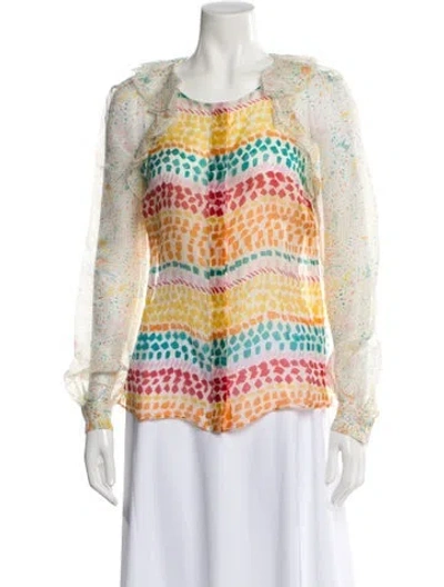 Pre-owned Oscar De La Renta Printed Crew Neck Blouse In Multi