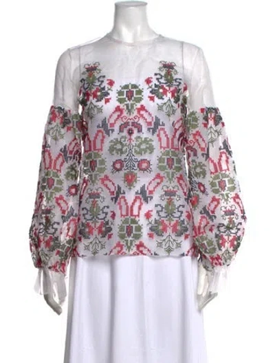 Pre-owned Oscar De La Renta Printed Crew Neck Blouse In Multicolor