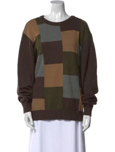 Pre-owned Oscar De La Renta Printed Crew Neck Sweater In Brown