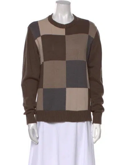 Pre-owned Oscar De La Renta Printed Crew Neck Sweater In Brown