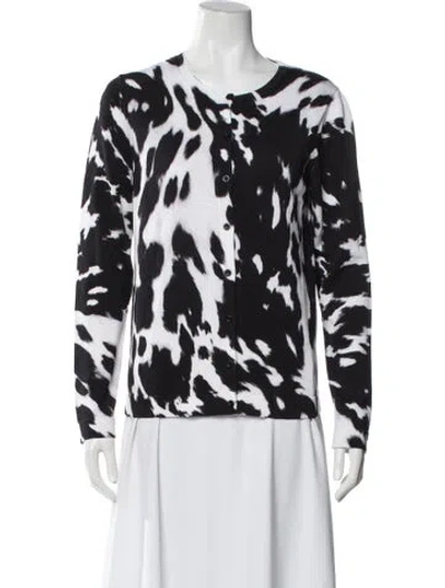 Pre-owned Oscar De La Renta Printed Crew Neck Sweater In White