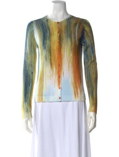 Pre-owned Oscar De La Renta Printed Crew Neck Sweater In Yellow