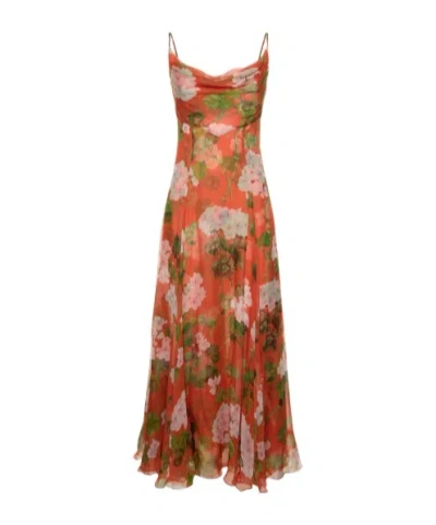 Oscar De La Renta Printed Deep V-neck Mid-length Dress In Multi