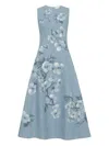 Oscar De La Renta Printed Denim Dress In Blue