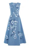 Oscar De La Renta Printed Denim Midi Dress In Light Wash