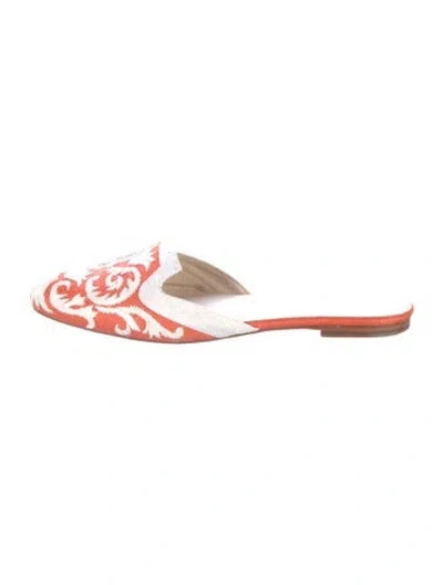 Pre-owned Oscar De La Renta Printed Embroidered Accent Mules In Multi