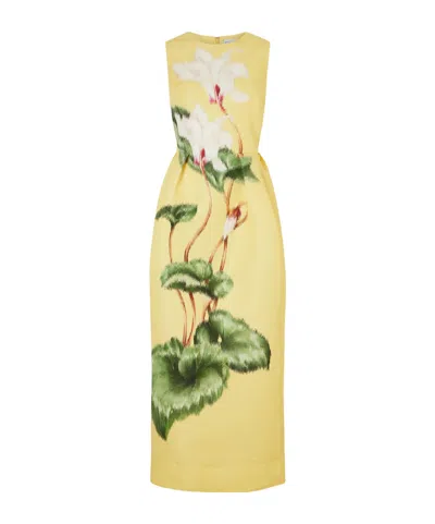 Oscar De La Renta Printed Faille Gown In Yellow
