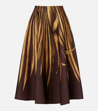 Oscar De La Renta Printed Faille Midi Skirt In Brown