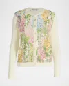 Oscar De La Renta Printed Foxgloves Lace Insert Cardigan In Multi