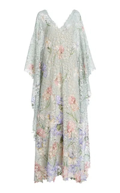 Oscar De La Renta Printed Iris Lace Caftan In Green