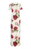 Oscar De La Renta Printed Jersey Maxi Dress In Multi