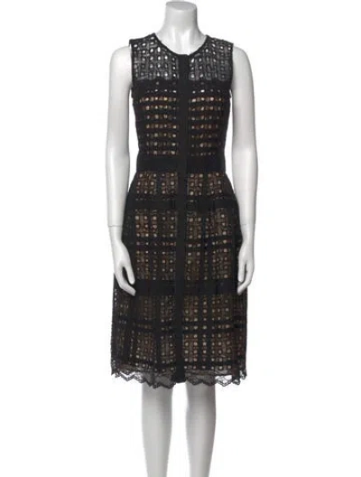 Pre-owned Oscar De La Renta Printed Knee-length Dress In Black