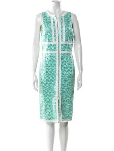 Pre-owned Oscar De La Renta Printed Knee-length Dress In Green