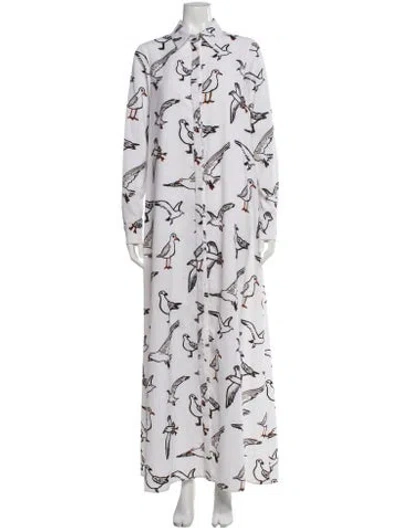 Pre-owned Oscar De La Renta Printed Knee-length Dress In White