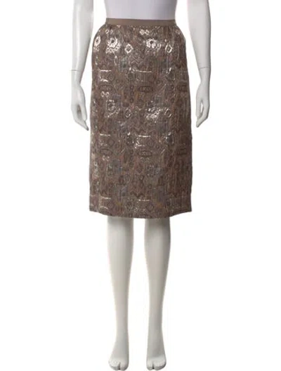 Pre-owned Oscar De La Renta Printed Knee-length Skirt W/ Tags In Silver