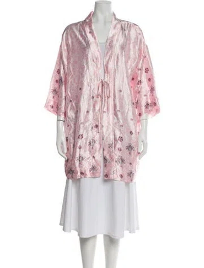 Pre-owned Oscar De La Renta Printed Lace Trim Embellishment Pajamas In Pink