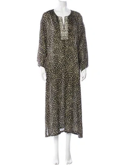 Pre-owned Oscar De La Renta Printed Long Dress In Green