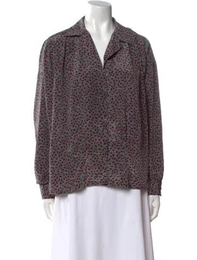 Pre-owned Oscar De La Renta Printed Long Sleeve Blouse In Red