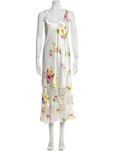 Pre-owned Oscar De La Renta Printed Mesh Accents Nightgown In Multicolor