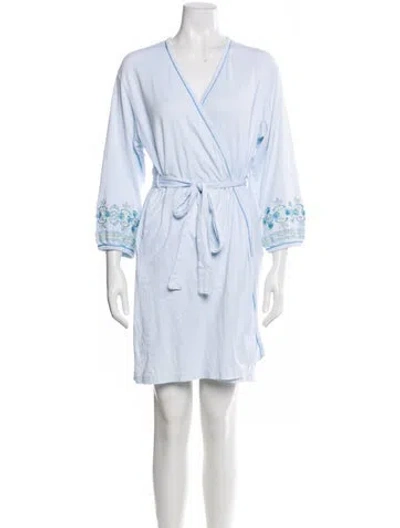 Pre-owned Oscar De La Renta Printed Mesh Accents Robe In Blue