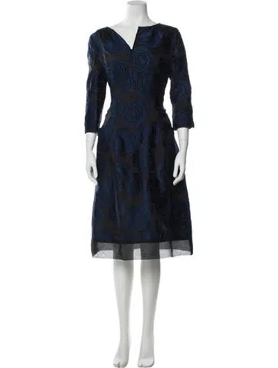 Pre-owned Oscar De La Renta Printed Midi Length Dress In Blue