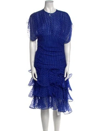 Pre-owned Oscar De La Renta Printed Midi Length Dress In Blue