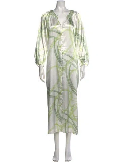 Pre-owned Oscar De La Renta Printed Midi Length Dress In Green