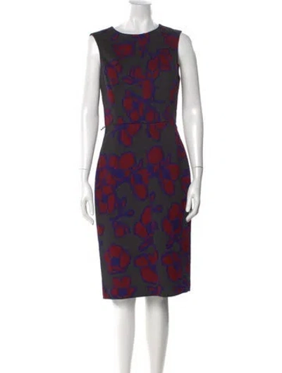 Pre-owned Oscar De La Renta Printed Midi Length Dress W/ Tags In Blue