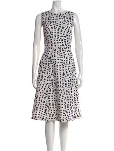 Pre-owned Oscar De La Renta Printed Midi Length Dress In White