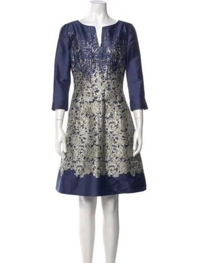 Pre-owned Oscar De La Renta Printed Mini Dress In Blue